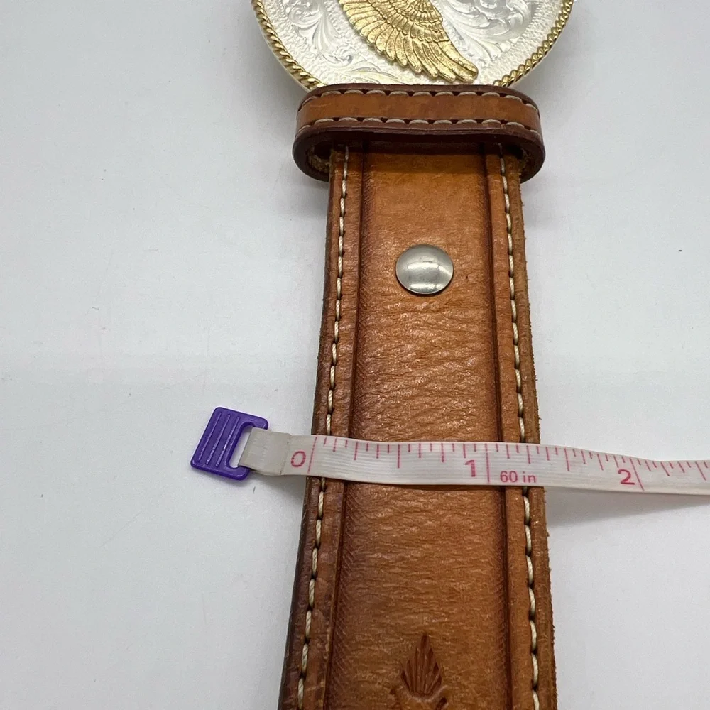 Montana Silversmiths Silver & Gold Eagle Buckle And Tan Leather Belt